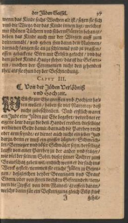 Caput III. Von der Jüden Verlöbniß und Hochzeit.