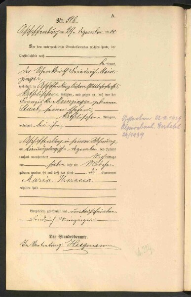 Standesamtsbuch der Stadt Aschaffenburg: Geburten 365/1900 - 184/1901