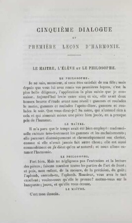 Cinquième dialogue et première lecon d'harmonie
