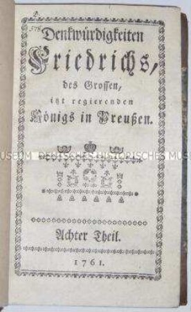 Zeitgenössische Biografie über Friedrich den Großen