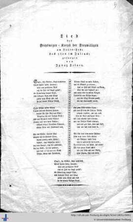 Lied des Freyburger-Korps der Freywilligen.