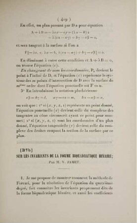 [B7 b] Sur les invariants de la forme biquadratique binaire.