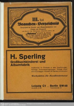 III. Teil. Berufsklassen und Gewerbebetriebe : III. Teil. Branchen-Verzeichnis
