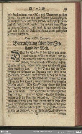 Das XVII. Capitel. Betrachtung über den Zustand der Welt