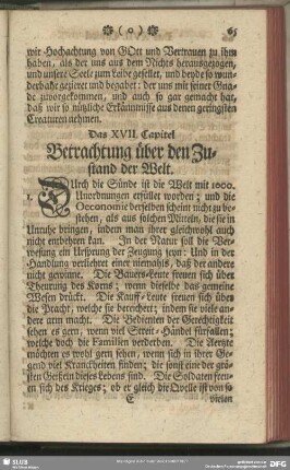 Das XVII. Capitel. Betrachtung über den Zustand der Welt