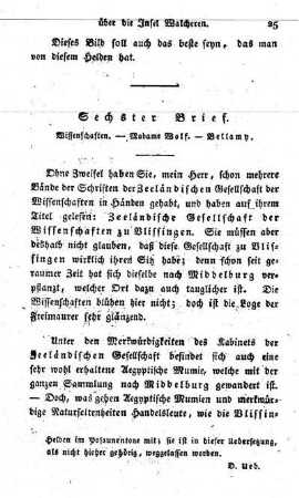 Wissenschaften. - Madame Wolf. - Bellamy.