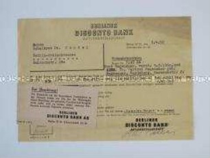Schreiben der Berliner Disconto Bank AG mit der Mitteilung einer "Wertpapierbereinigung" im Depot des 1950 verstorbenen Major a.D. Regenauer - Personenkonvolut