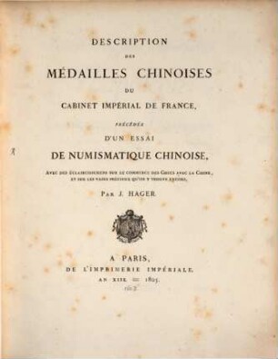 Description des médailles chinoises du Cabinet imperial de France