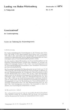 Gesetzentwurf Änderung Feuerwehrgesetz