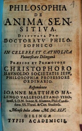 Philosophia de anima sensitiva