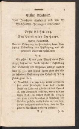 Erste Abtheilung. Von Privilegien überhaupt