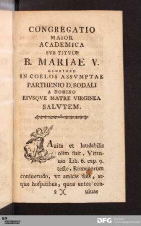 Congregatio Maior Academica Subtitulo B. Mariä V. [...].