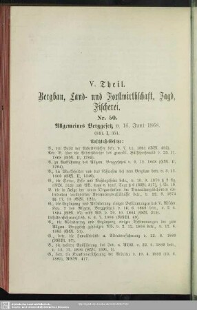 V. Theil. Bergbau, Land- und Forstwirthschaft, Jagd, Fischerei