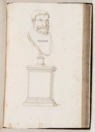 Bildnisbüste des griechischen Philosophen Thales von Milet, in: Imperatorum romanorum ac eorum coniugum liberorum [...] Tomus primus, Nr. 129