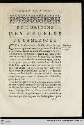 De l'origine des peuples de l'Amerique