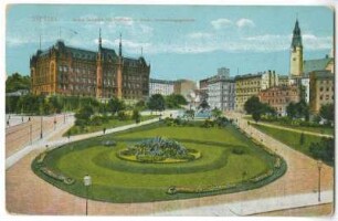 Stettin. Grüne Schanze mit Rathaus u. Städt. Verwaltungsgebäude