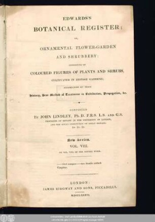 N.S. 8 = 21.1836: Edwards's botanical register, or ornamental flower garden and shrubbery