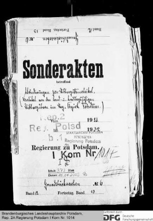 Abänderung der Rittergutsmatrikel (Matrikel von den land- und kreistagsfähigen Rittergütern im Regierungsbezirk Potsdam)