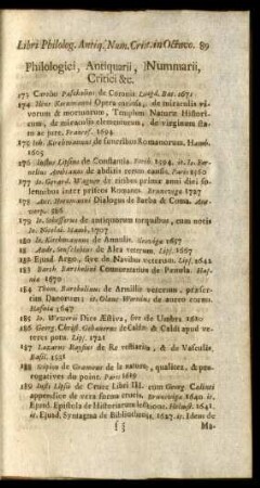 Philologici, Antiquarii, Nummarii, Critici &c.