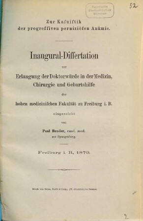Zur Kasuistik der progressiven perniziösen Anämie : Inaug.-Diss.