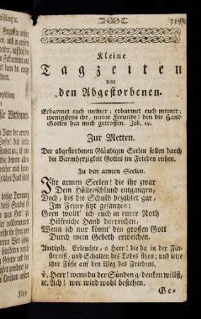 339-340, Kleine Tagzeiten von den Abgestorbenen.