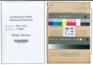 Entnazifizierung Bernard Berger , geb. 09.08.1900 (Reichsbahnsekretaer)