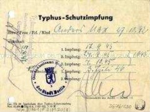 Bescheinigung über eine Typhus-Schutzimpfung