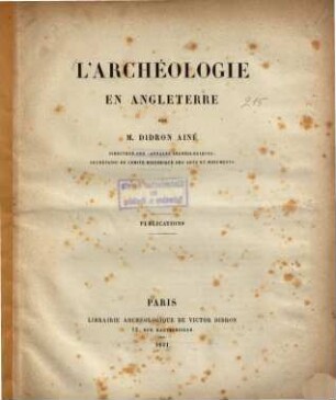 L'archéologie en Angelterre : Publications