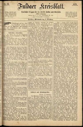 Erste Ausgabe vom Mittwoch, den 01. Oktober 1879.