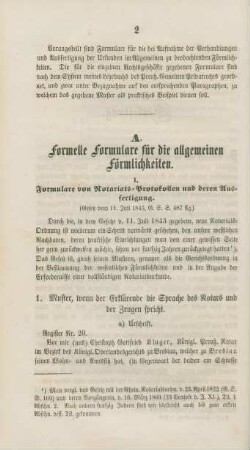 A. Formelle Formulare für die allgemeinen Förmlichkeiten.