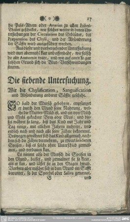 Die siebende Untersuchung. Wie die Chylification, Sanguification und Absonderung anderer Säffte geschehe
