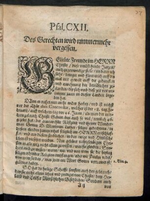 Psal. CXII. Des Gerechten wird nimmermehr vergessen.