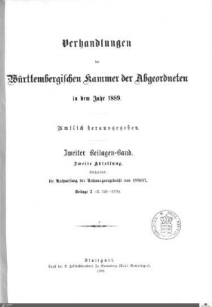 2,74: Landtag Württemberg - Kammer 2, Beilagen 1889, Bd. 2,2