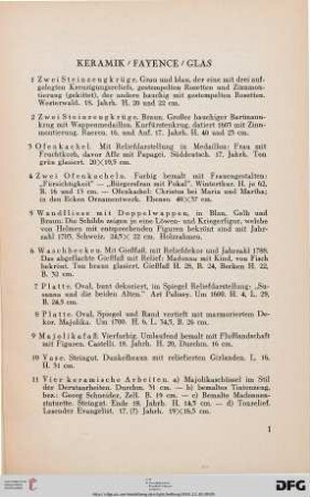 Keramik, Fayence, Glas (Nr. 1-43)