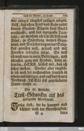 Die III. Andacht. Trost-Gedancken auf das morgende Abendmahl.