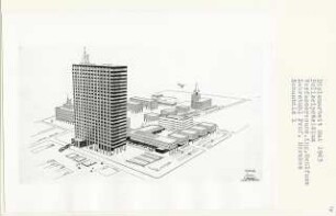 Polizeipräsidium, Berlin-Moabit (Diplomarbeit bei Bernhard Hermkes): Perspektivische Ansicht (Vogelschau)