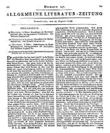 Stephani, H.: Grundlinien der Rechtswissenschaft etc. (Fortsetzung der im vorigen Stücke abgebrochenen Recension der Schriften über das Naturrecht.)