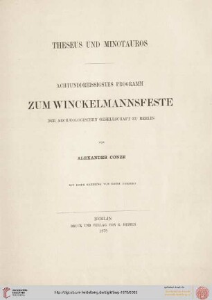 Band 38: Programm zum Winckelmannsfeste der Archäologischen Gesellschaft zu Berlin: Theseus und Minotauros