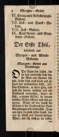 8-33, Der Erse Theil, bestehend aus Morgen- und Abend-Gebeten.