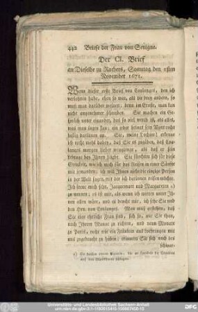 Der CI. Brief an Dieselbe zu Rochers, Sonntag den 1sten November 1671.