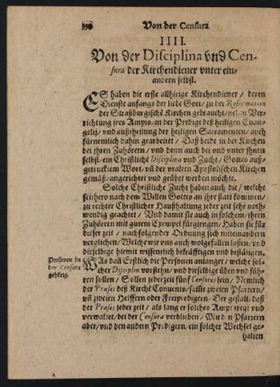IIII. Von der Disciplina und Censura der Kirchendiener unter einandern selbst.