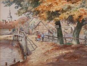 Frieda Boehr - Aquarell, Herbstliche Kastanien in Lübben