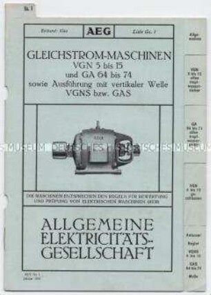 Gleichstrom-Maschinen VGN 5 bis 15 und GA 64 bis 74 sowie Ausführung mit vertikaler Welle VGNS bzw. GAS (O) (Liste Gs.1)
