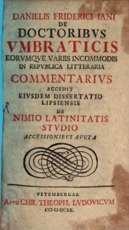 De doctoribus umbraticis commentarius
