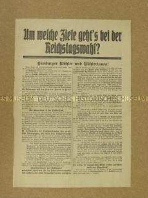 Großformatiges Flugblatt nach einem Entwurf von Franz Klühs zur Reichstagswahl 1924 - Nachlass