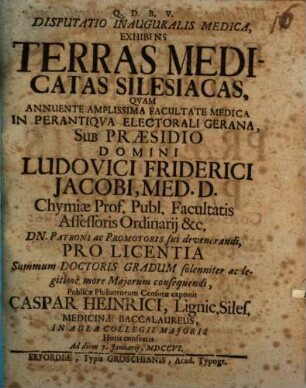 Disp. inaug. ... exhibens terras medicatas Silesiacas