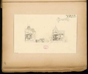 Wohnhaus für F. Pabst, Saarbrücken-St. Johann Monatskonkurrenz April 1883: Längsschnitt, Querschnitt; Maßstabsleiste