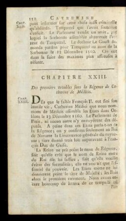 Chapitre XXIII. Des premiers troubles sous la Régence de Catherine de Médicis.
