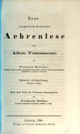 Neue exegetisch-kritische Aehrenlese zum Alten Testamente, 2