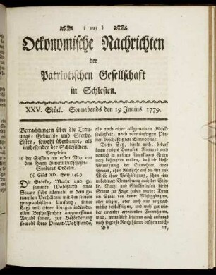 XXV. Stück. Sonnabends den 19 Junius. 1779.